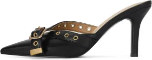 Dsevht Black Kitten Heels for Women Pointed Closed Toe Dressy Bow Heel Vintage Heeled Mules Sexy Pointy Studded Slip on Stiletto Pump Shoes