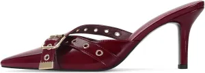 Dsevht Black Kitten Heels for Women Pointed Closed Toe Dressy Bow Heel Vintage Heeled Mules Sexy Pointy Studded Slip on Stiletto Pump Shoes