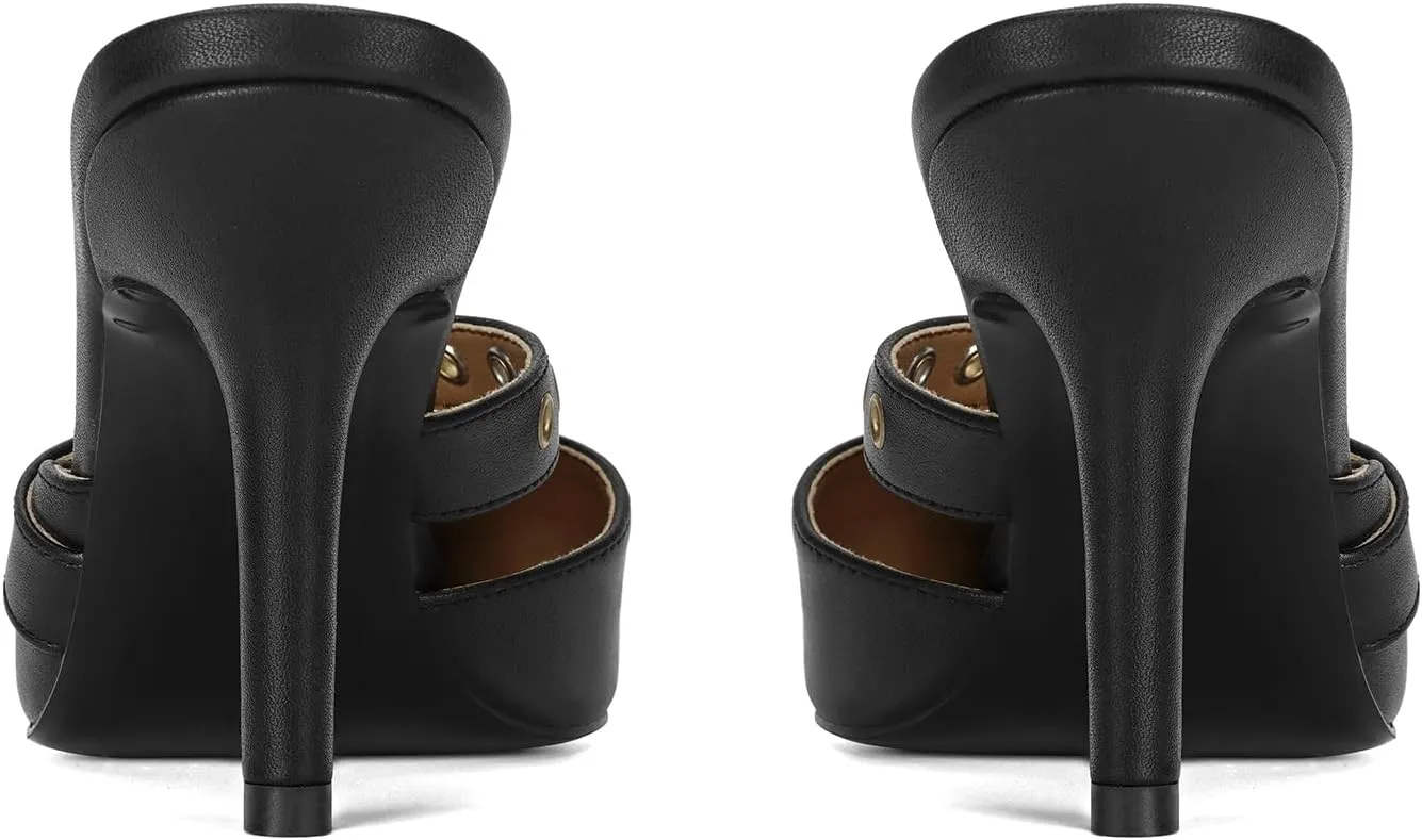 Dsevht Black Kitten Heels for Women Pointed Closed Toe Dressy Bow Heel Vintage Heeled Mules Sexy Pointy Studded Slip on Stiletto Pump Shoes