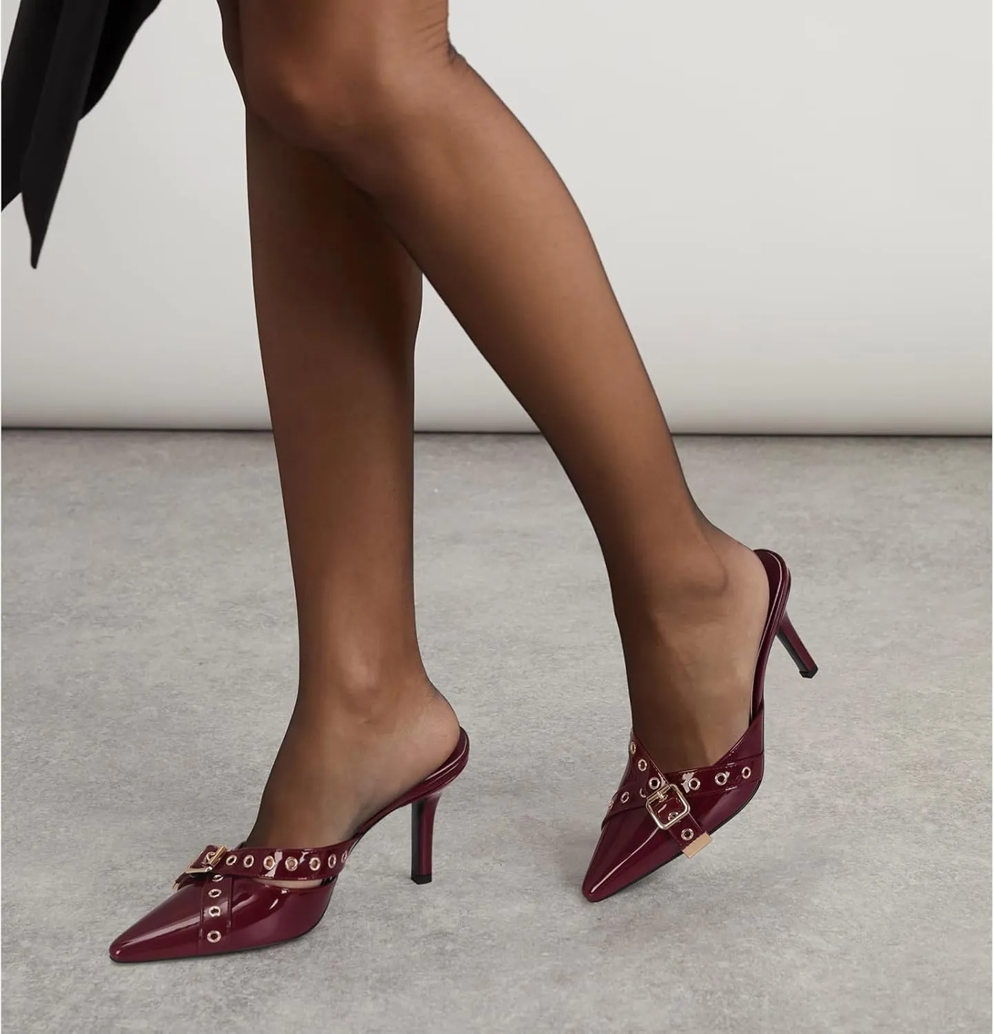 Dsevht Black Kitten Heels for Women Pointed Closed Toe Dressy Bow Heel Vintage Heeled Mules Sexy Pointy Studded Slip on Stiletto Pump Shoes