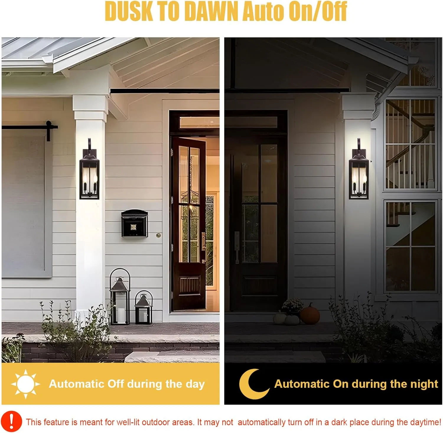 Dusk to Dawn Candelabra Bulbs Outdoor, CA11 Vintage Glass, Candle Flame Tip, Soft White 2700K, 4W=40W, 450LM Auto On/Off LED Light Sensing Edison Bulb, E12 Base, 4-Pack, HQ-H035