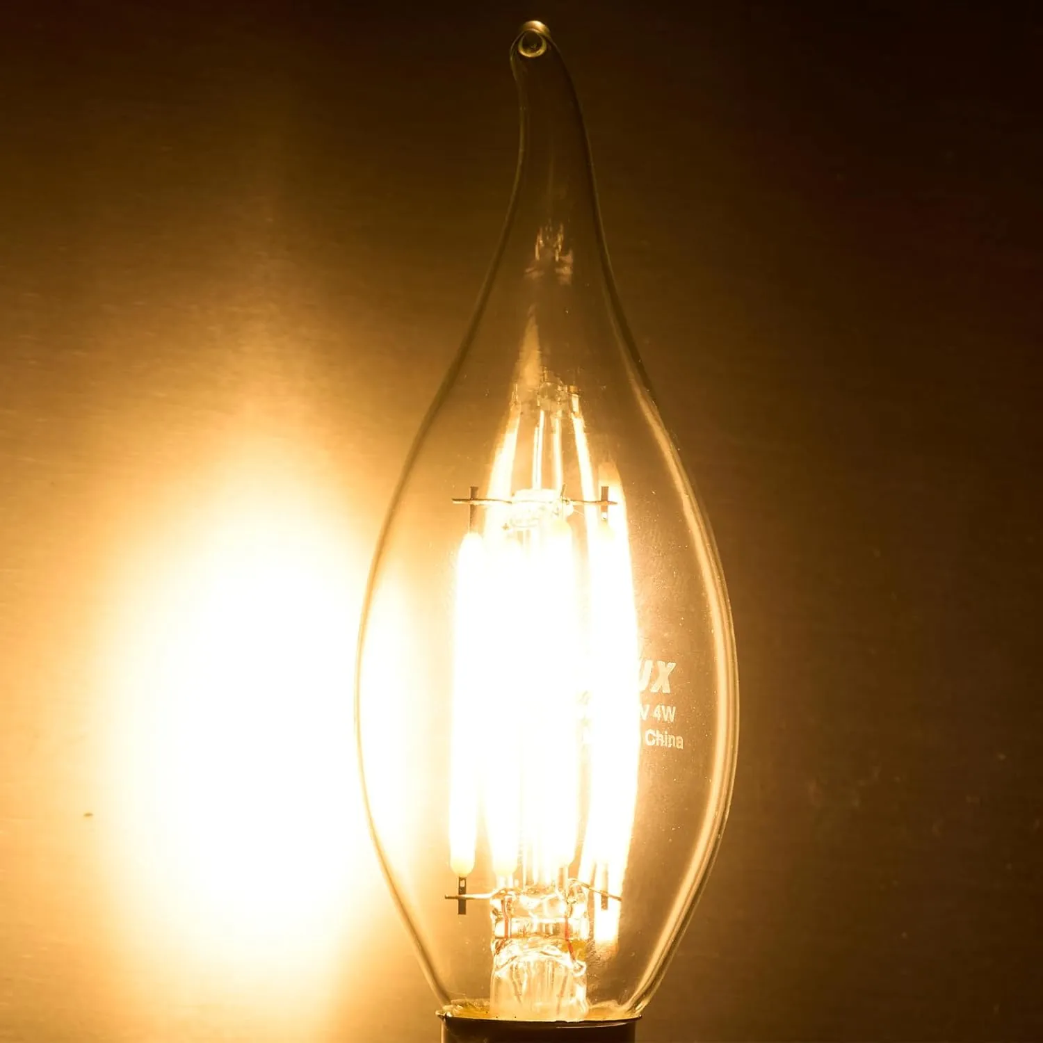 Dusk to Dawn Candelabra Bulbs Outdoor, CA11 Vintage Glass, Candle Flame Tip, Soft White 2700K, 4W=40W, 450LM Auto On/Off LED Light Sensing Edison Bulb, E12 Base, 4-Pack, HQ-H035