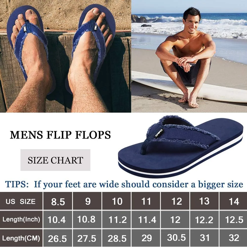 DWG Men's Soft Flip-Flop Sandals, Light Weight, Shock Proof, Non-Slip, Wide Sole, Canvas Strap, Comfort Thong Slippers for Indoor and Outdoor Beach,Size 8.5-14