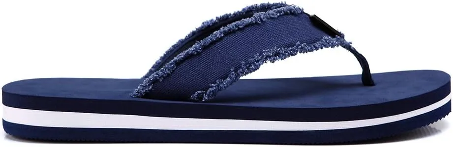 DWG Men's Soft Flip-Flop Sandals, Light Weight, Shock Proof, Non-Slip, Wide Sole, Canvas Strap, Comfort Thong Slippers for Indoor and Outdoor Beach,Size 8.5-14