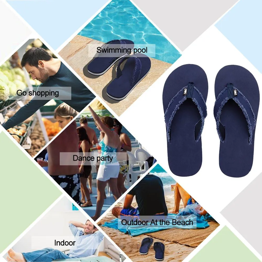 DWG Men's Soft Flip-Flop Sandals, Light Weight, Shock Proof, Non-Slip, Wide Sole, Canvas Strap, Comfort Thong Slippers for Indoor and Outdoor Beach,Size 8.5-14