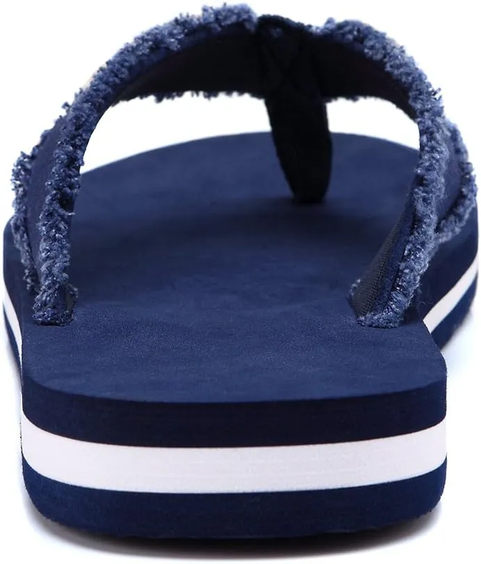 DWG Men's Soft Flip-Flop Sandals, Light Weight, Shock Proof, Non-Slip, Wide Sole, Canvas Strap, Comfort Thong Slippers for Indoor and Outdoor Beach,Size 8.5-14