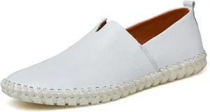Easy to Put and Remove Loafer Shoes for Men Cowhide Stitching Details Round Toe Comfortable Resistant Flexible Driving Slip On for All Occasions