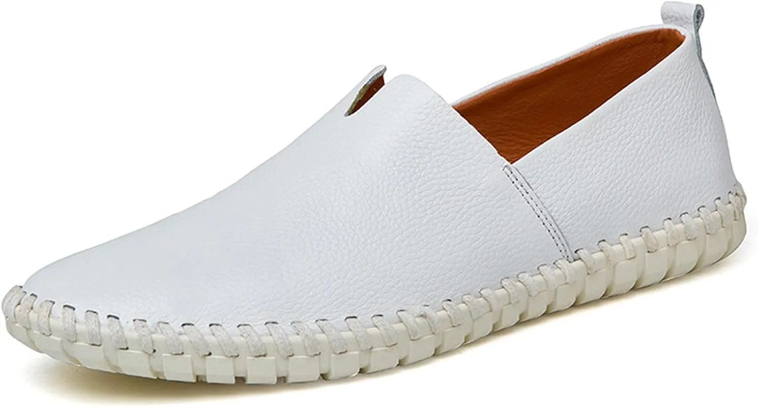Easy to Put and Remove Loafer Shoes for Men Cowhide Stitching Details Round Toe Comfortable Resistant Flexible Driving Slip On for All Occasions