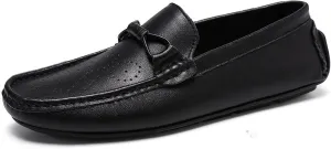 Easy to Put and Remove Loafer Shoes for Men Rope Tie Brogue Round Toe Genuine Leather Breathable Resistant Soft Flat Heel Driving Slip On for All Occasions