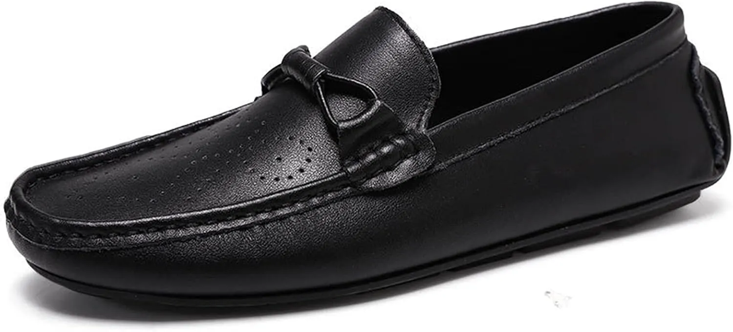 Easy to Put and Remove Loafer Shoes for Men Rope Tie Brogue Round Toe Genuine Leather Breathable Resistant Soft Flat Heel Driving Slip On for All Occasions
