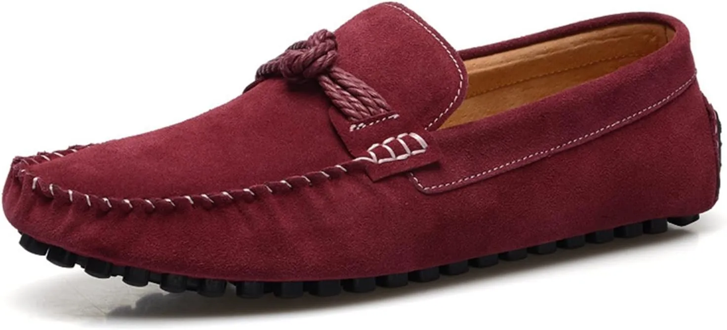 Easy to Put and Remove Shoes Smoking Loafer for Men Suede Vamp Round Toe Breathable Stitching Details Rope Tie Flat Heel Soft Resistant Flexible Comfortable Walking Slip On for All Occasions