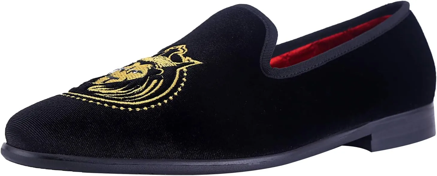 ELANROMAN Loafers for Men Velvet Shoes of Fashion Embroidered 1.0 and 2.0 Party Wedding Prom Shoes