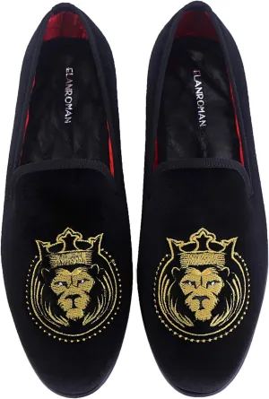 ELANROMAN Loafers for Men Velvet Shoes of Fashion Embroidered 1.0 and 2.0 Party Wedding Prom Shoes