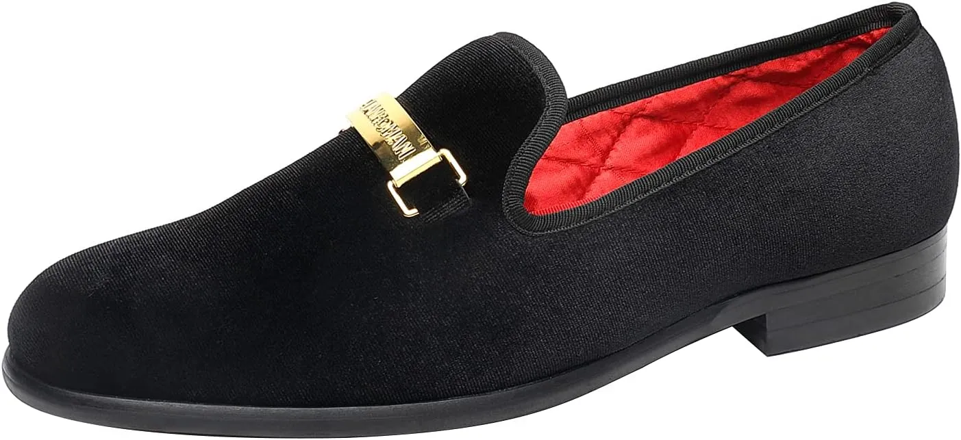 ELANROMAN Men's Loafers Gold Buckle Fashion Handmade Wedding Party Prom Shoes