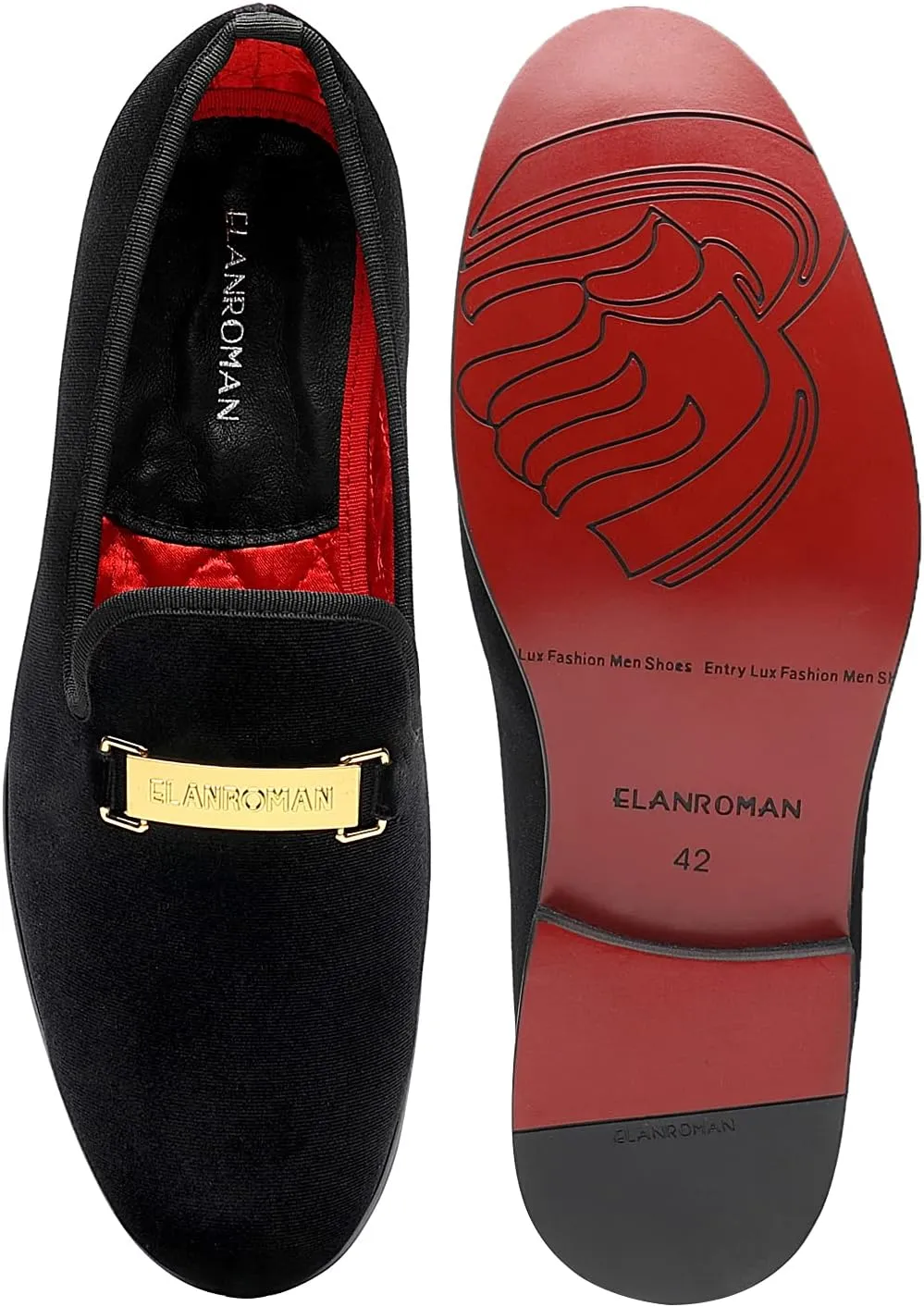 ELANROMAN Men's Loafers Gold Buckle Fashion Handmade Wedding Party Prom Shoes