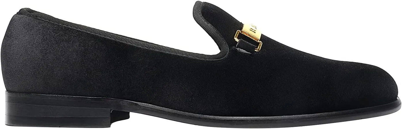 ELANROMAN Men's Loafers Gold Buckle Fashion Handmade Wedding Party Prom Shoes