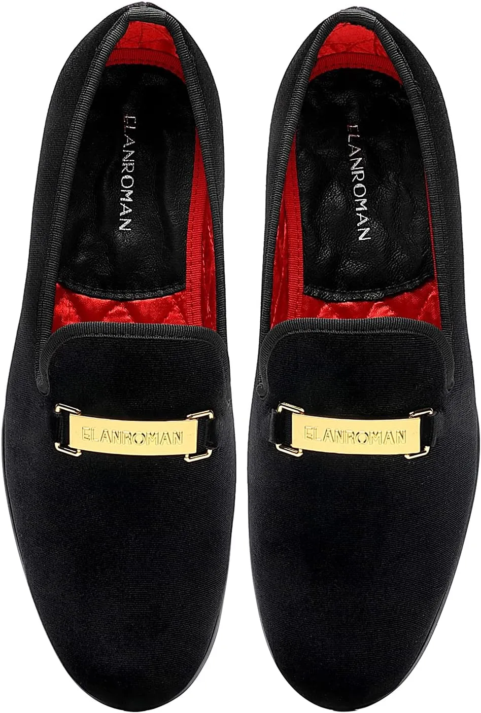 ELANROMAN Men's Loafers Gold Buckle Fashion Handmade Wedding Party Prom Shoes