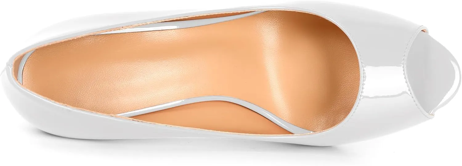Eldof Women Peep Toe Pumps Mid-Heel Pumps Formal Wedding Bridal Classic Heel Open Toe Stiletto