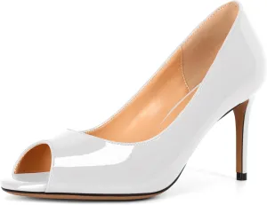 Eldof Women Peep Toe Pumps Mid-Heel Pumps Formal Wedding Bridal Classic Heel Open Toe Stiletto