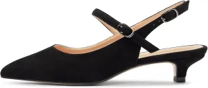 Eldof Women's Kitten Heel Slingback Pumps Pointy Toe Ankle Strap with Adjustable Buckle Classic Low Heels for Dress Wedding Party