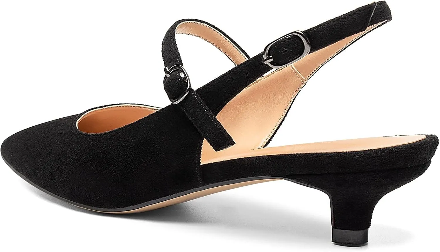 Eldof Women's Kitten Heel Slingback Pumps Pointy Toe Ankle Strap with Adjustable Buckle Classic Low Heels for Dress Wedding Party