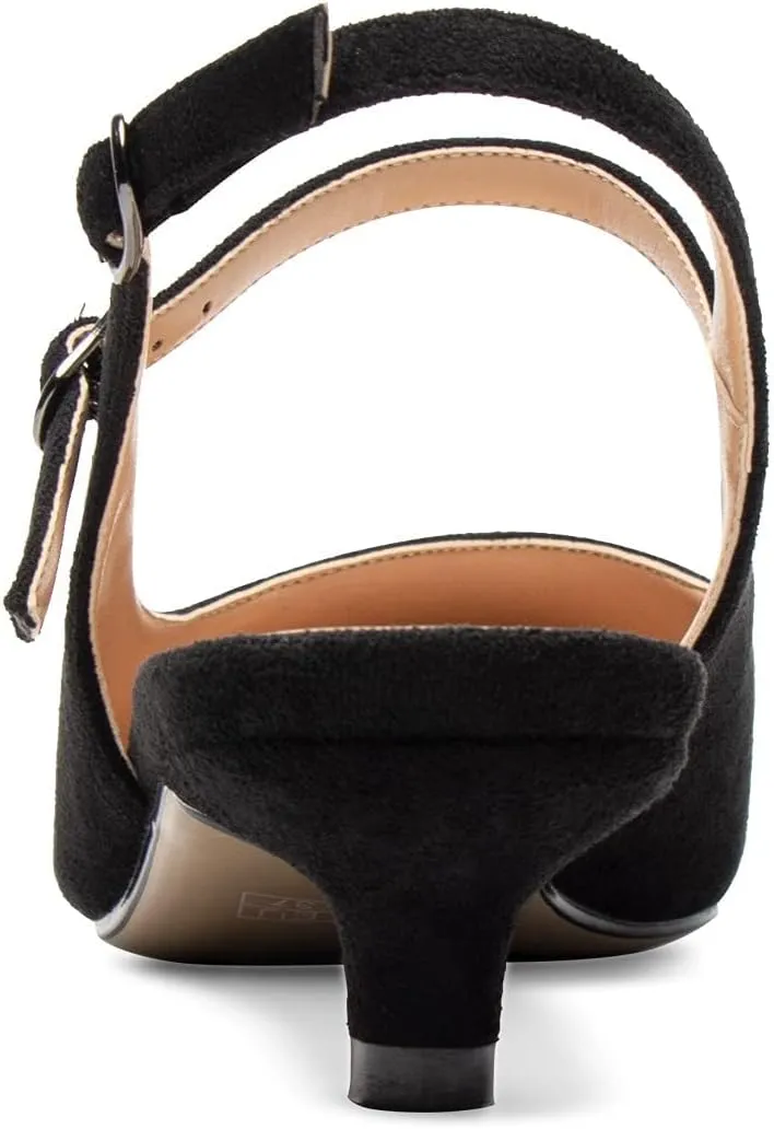 Eldof Women's Kitten Heel Slingback Pumps Pointy Toe Ankle Strap with Adjustable Buckle Classic Low Heels for Dress Wedding Party