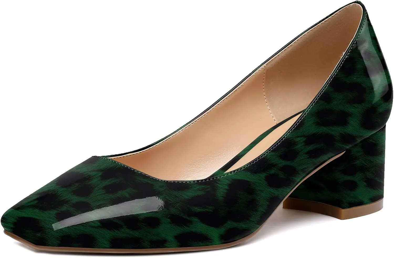 Eldof Women's Square Toe Mid Chunky Block Heel 2 Inch Pumps Slip On Elegant Block Heel Dress Shoes