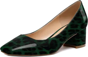 Eldof Women's Square Toe Mid Chunky Block Heel 2 Inch Pumps Slip On Elegant Block Heel Dress Shoes