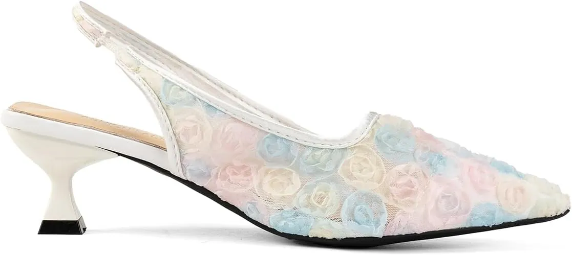 Elegant Lace Kitten Heels for Women - Black Slingback Pointed Toe Floral Mesh Dress Shoes - Low Heel Formal Wedding Guest Party Sandals