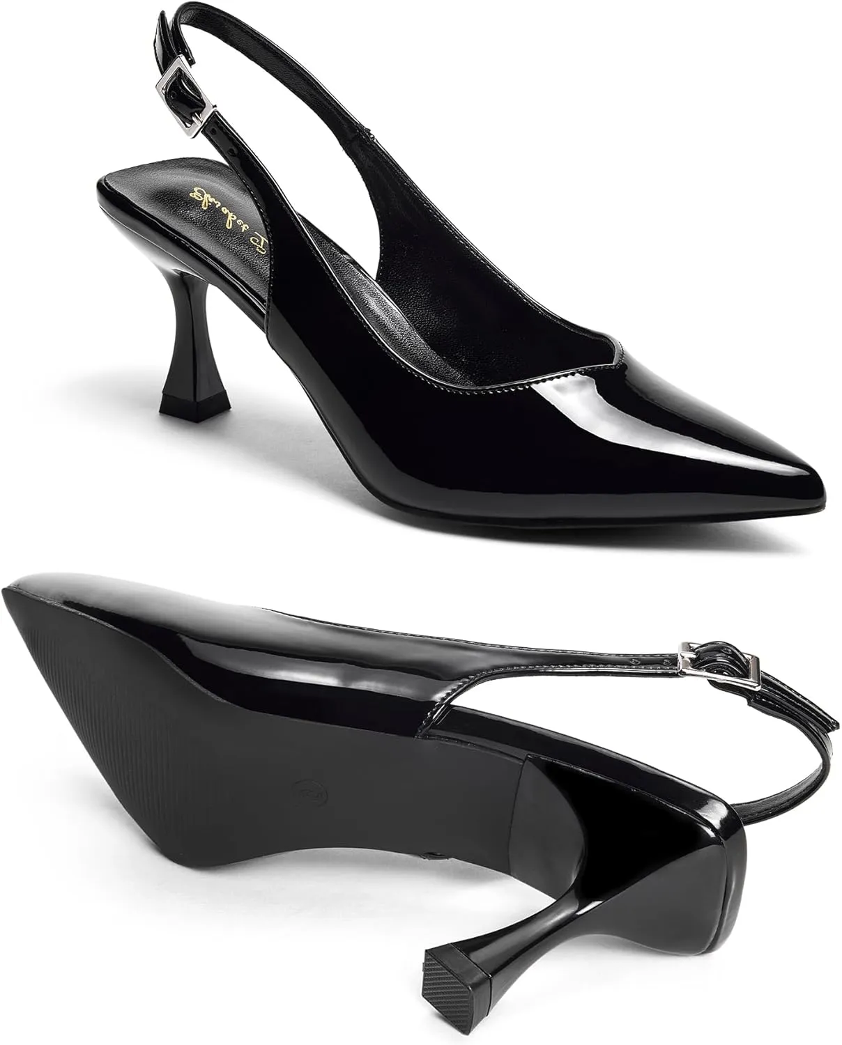 Elisabet Tang Women's Kitten Heel Slingback Low Pumps 3 Inches Stiletto Pointed Closed Toe Elegant Dressy Bridal Wedding Party Shoes