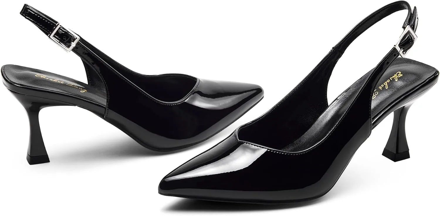 Elisabet Tang Women's Kitten Heel Slingback Low Pumps 3 Inches Stiletto Pointed Closed Toe Elegant Dressy Bridal Wedding Party Shoes