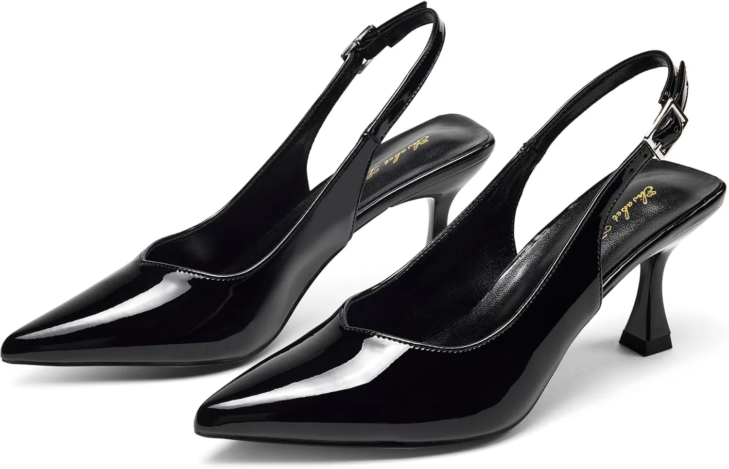 Elisabet Tang Women's Kitten Heel Slingback Low Pumps 3 Inches Stiletto Pointed Closed Toe Elegant Dressy Bridal Wedding Party Shoes