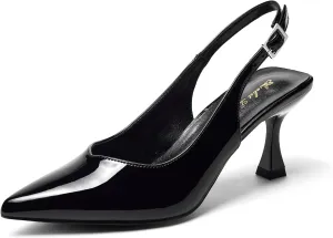 Elisabet Tang Women's Kitten Heel Slingback Low Pumps 3 Inches Stiletto Pointed Closed Toe Elegant Dressy Bridal Wedding Party Shoes