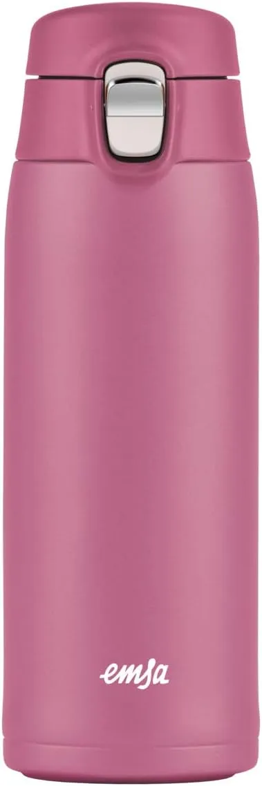 Emsa N2151100 Travel Mug Light Thermo/Insulated Stainless Steel 0.4 litres Hot 6 Hours Cold 12 Hours BPA 100% Leak-Proof Dishwasher Safe Flip Closure System Pink