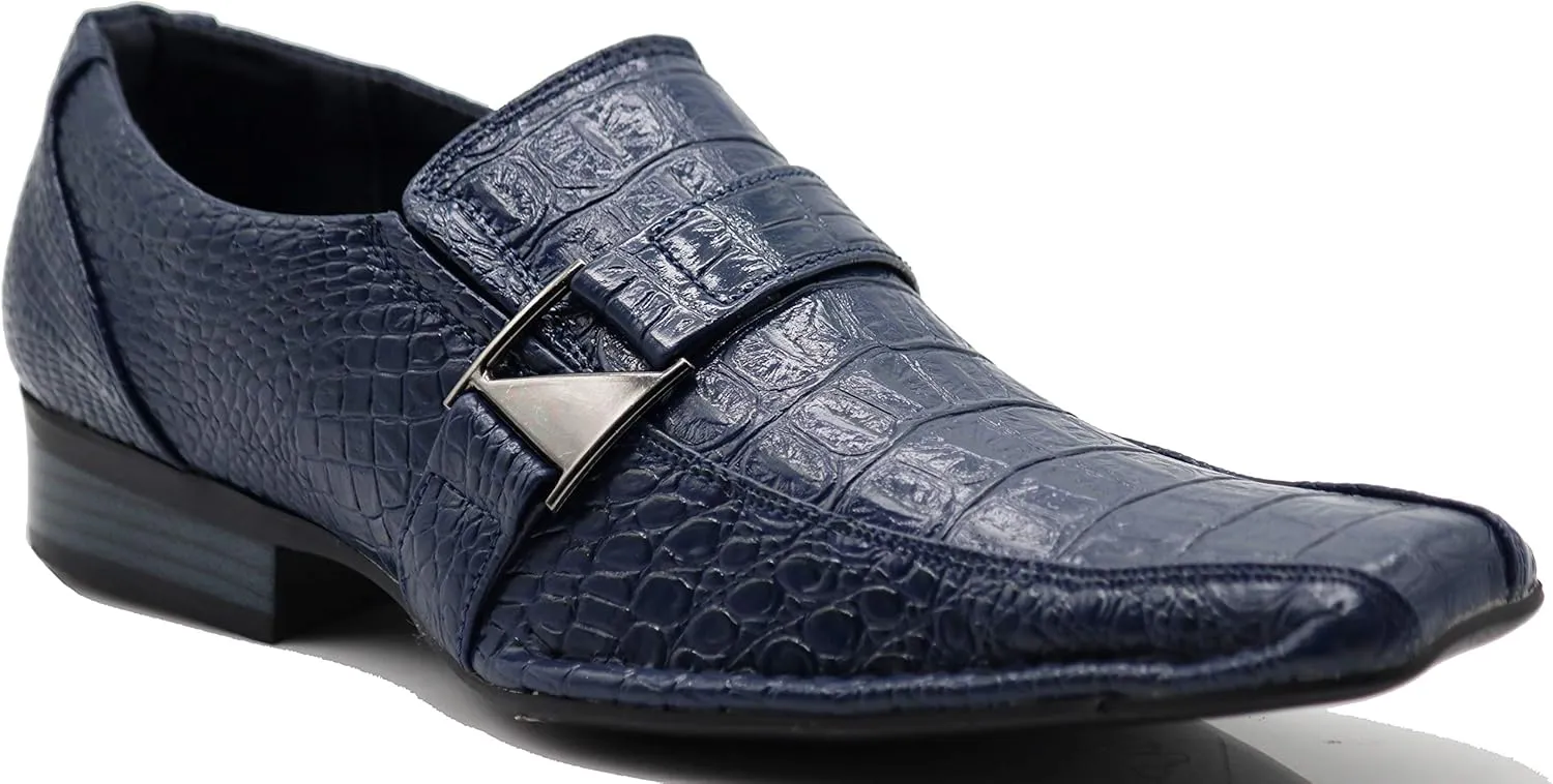 Enzo Romeo Santcro Men's Dress Crocodile Print Loafers Elastic Slip on with Buckle Fashion Shoes Runs Half Size Big
