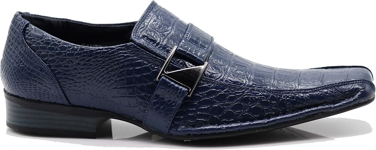 Enzo Romeo Santcro Men's Dress Crocodile Print Loafers Elastic Slip on with Buckle Fashion Shoes Runs Half Size Big