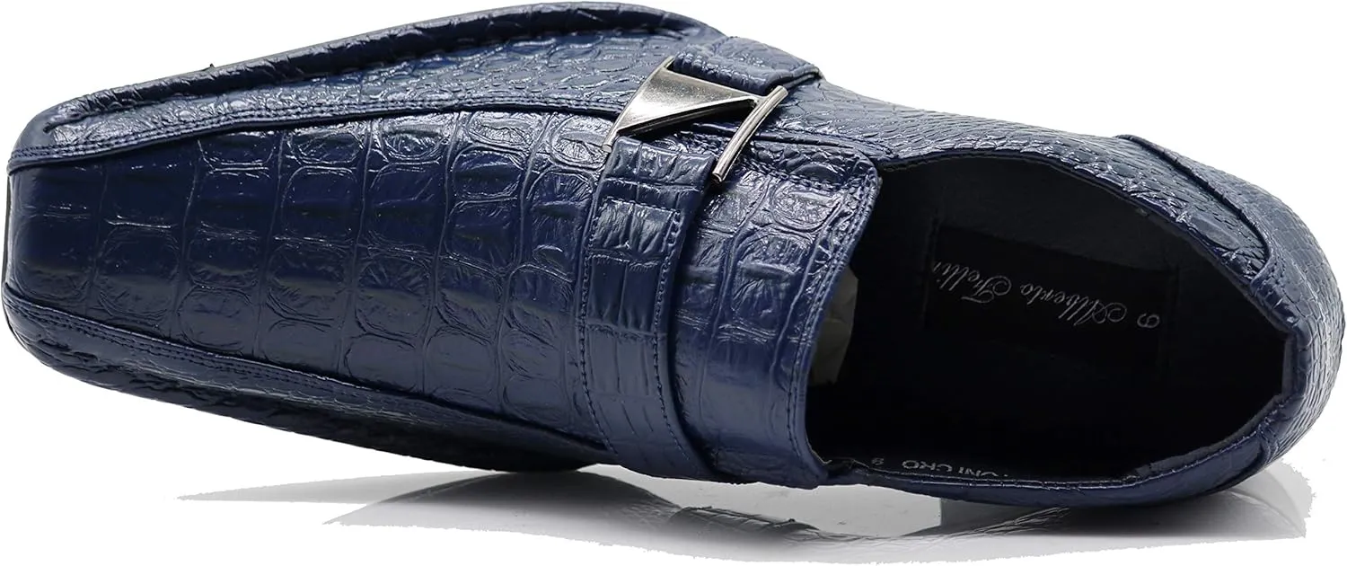 Enzo Romeo Santcro Men's Dress Crocodile Print Loafers Elastic Slip on with Buckle Fashion Shoes Runs Half Size Big