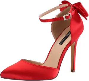 ERIJUNOR Women High Heel Bow Ankle Strap Evening Party Dance Wedding Satin Shoes