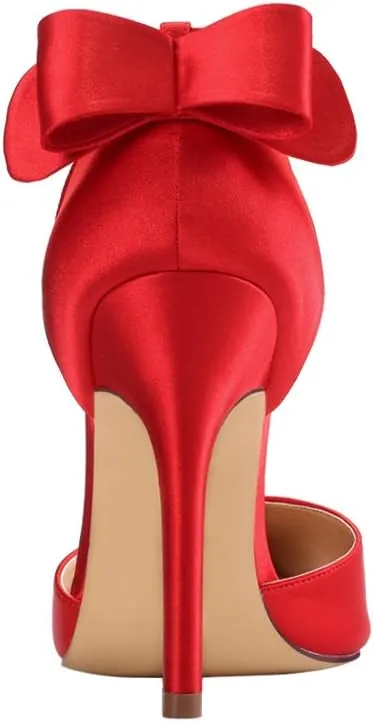 ERIJUNOR Women High Heel Bow Ankle Strap Evening Party Dance Wedding Satin Shoes