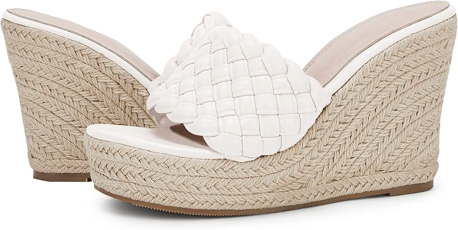 Ermonn Womens Platform Wedge Sandals Espadrilles Braided Open Toe Slip On Summer Mule High Heels