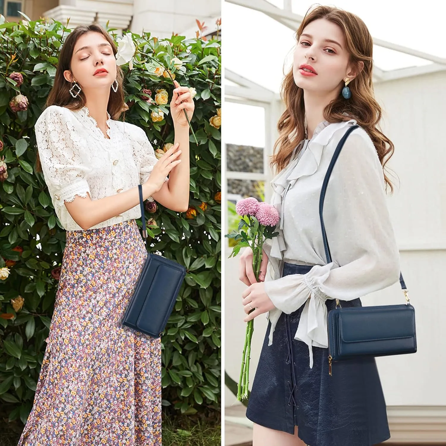 FALAN MULE RFID Womens Wallet Purse Wristlet PU Leather Crossbody Clutch with 2 Straps
