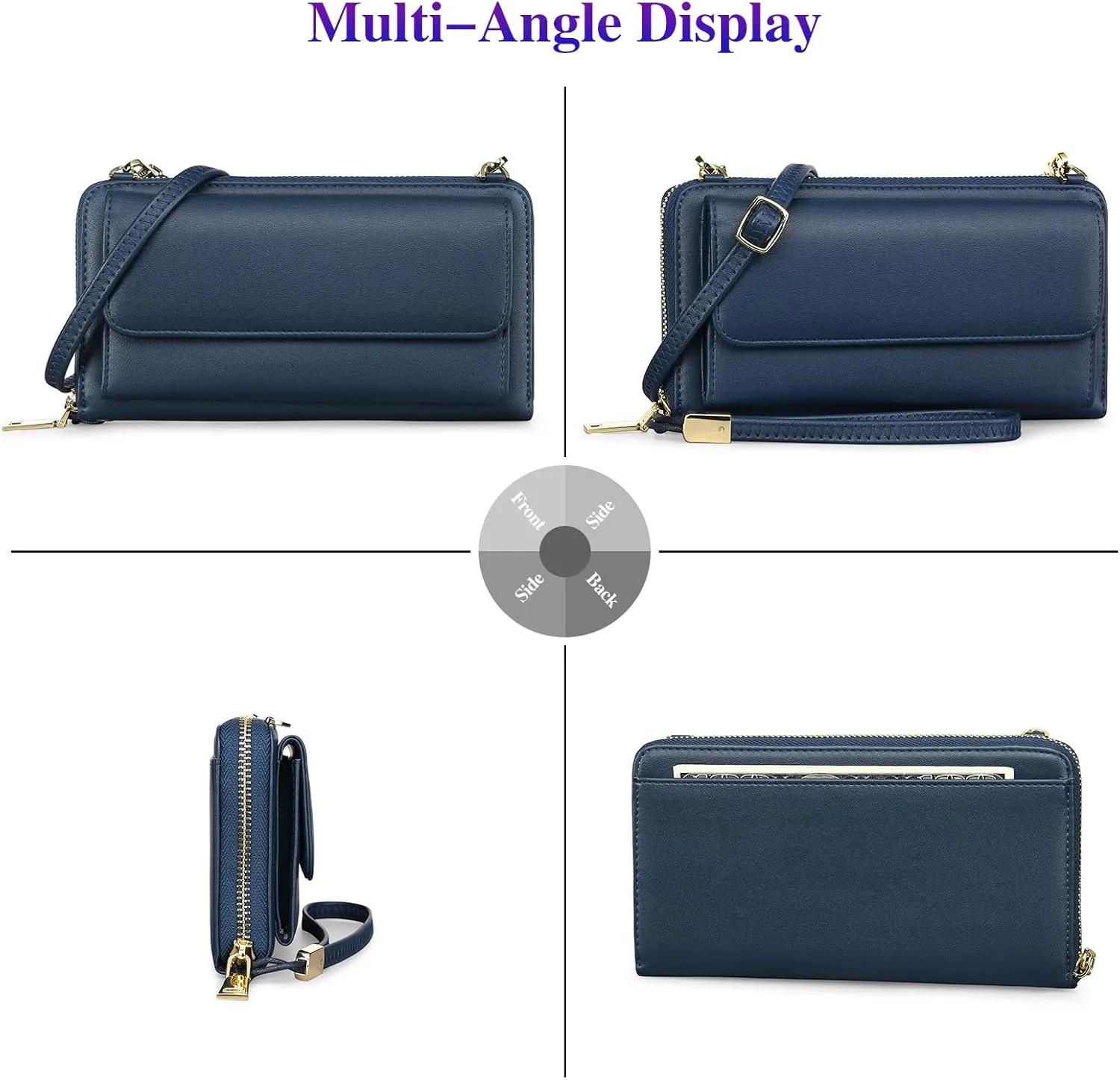 FALAN MULE RFID Womens Wallet Purse Wristlet PU Leather Crossbody Clutch with 2 Straps