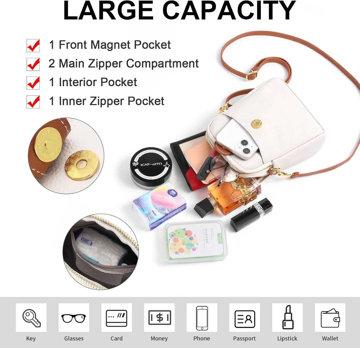 FALAN MULE Small Crossbody Bags for Women,Leather Trendy Cell Phone Bag Wallet Purses with Adjustable Strap
