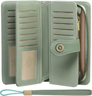 FALAN MULE Women Genuine Leather Wallet Large Capacity Bifold RFID Blocking Card Holder with Zipper Coin Pocket