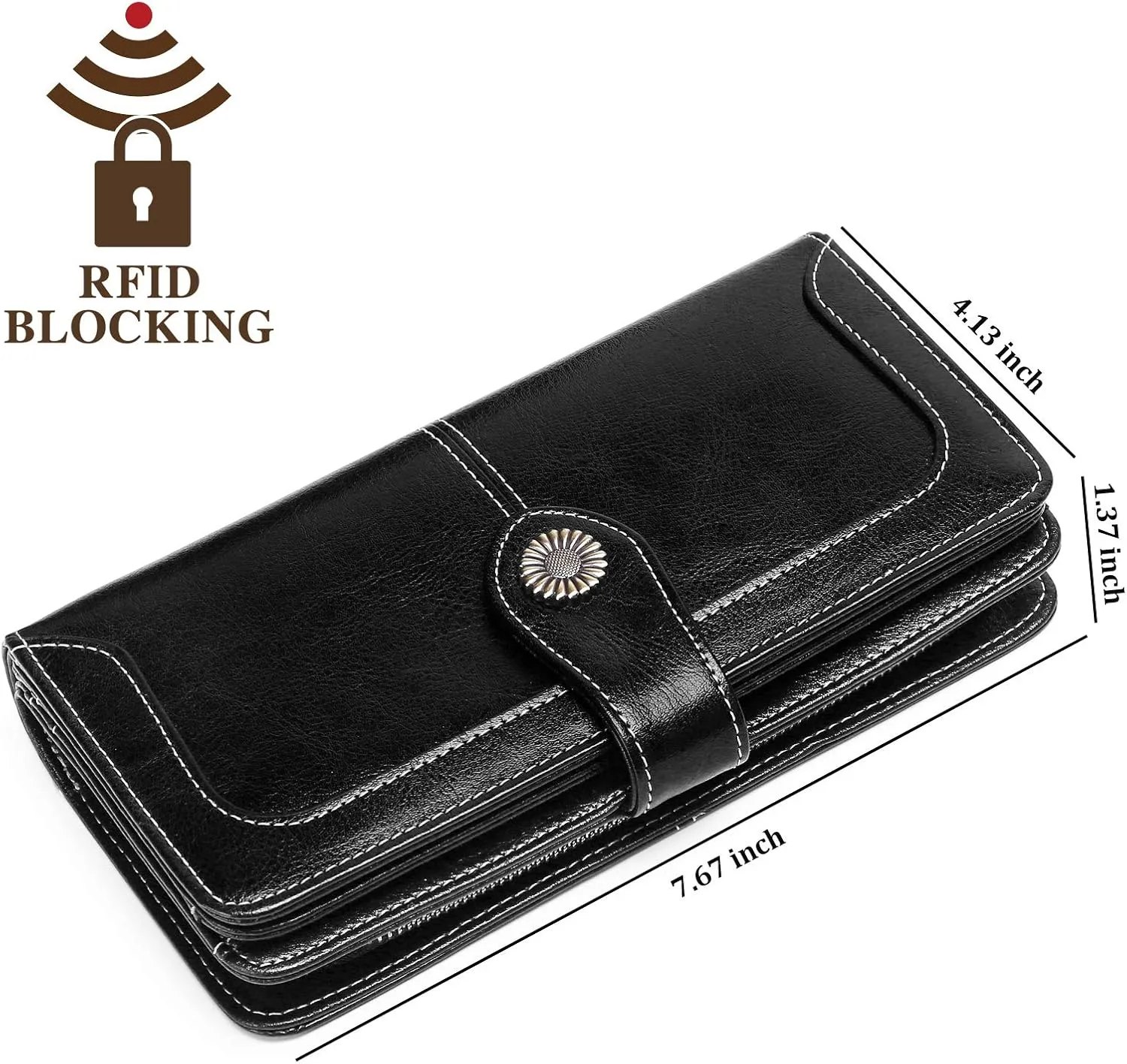 FALAN MULE Women Genuine Leather Wallet Large Capacity Bifold RFID Blocking Card Holder with Zipper Coin Pocket