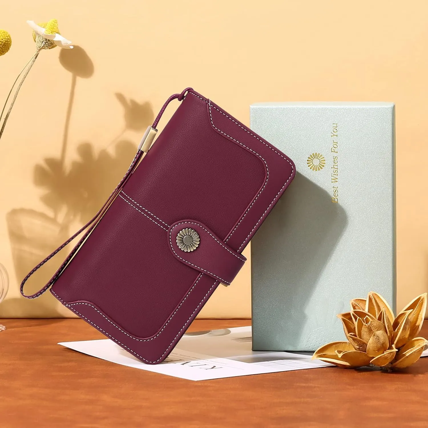 FALAN MULE Women Genuine Leather Wallet Large Capacity Bifold RFID Blocking Card Holder with Zipper Coin Pocket