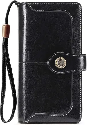 FALAN MULE Women Genuine Leather Wallet Large Capacity Bifold RFID Blocking Card Holder with Zipper Coin Pocket