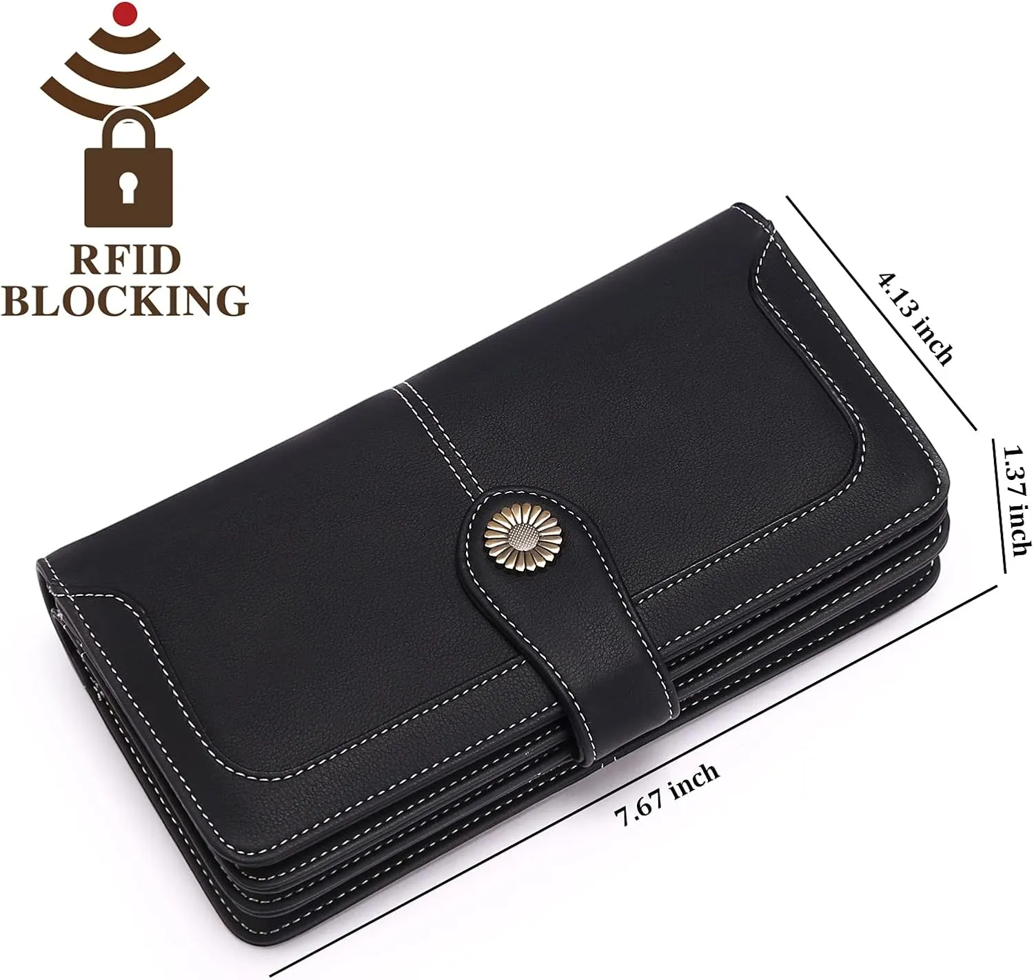 FALAN MULE Women Genuine Leather Wallet Large Capacity Bifold RFID Blocking Card Holder with Zipper Coin Pocket
