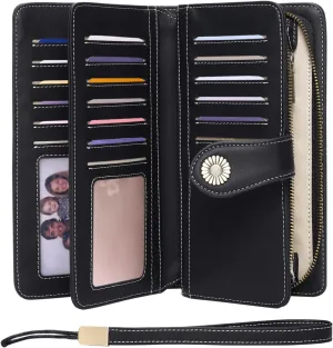 FALAN MULE Women Genuine Leather Wallet Large Capacity Bifold RFID Blocking Card Holder with Zipper Coin Pocket