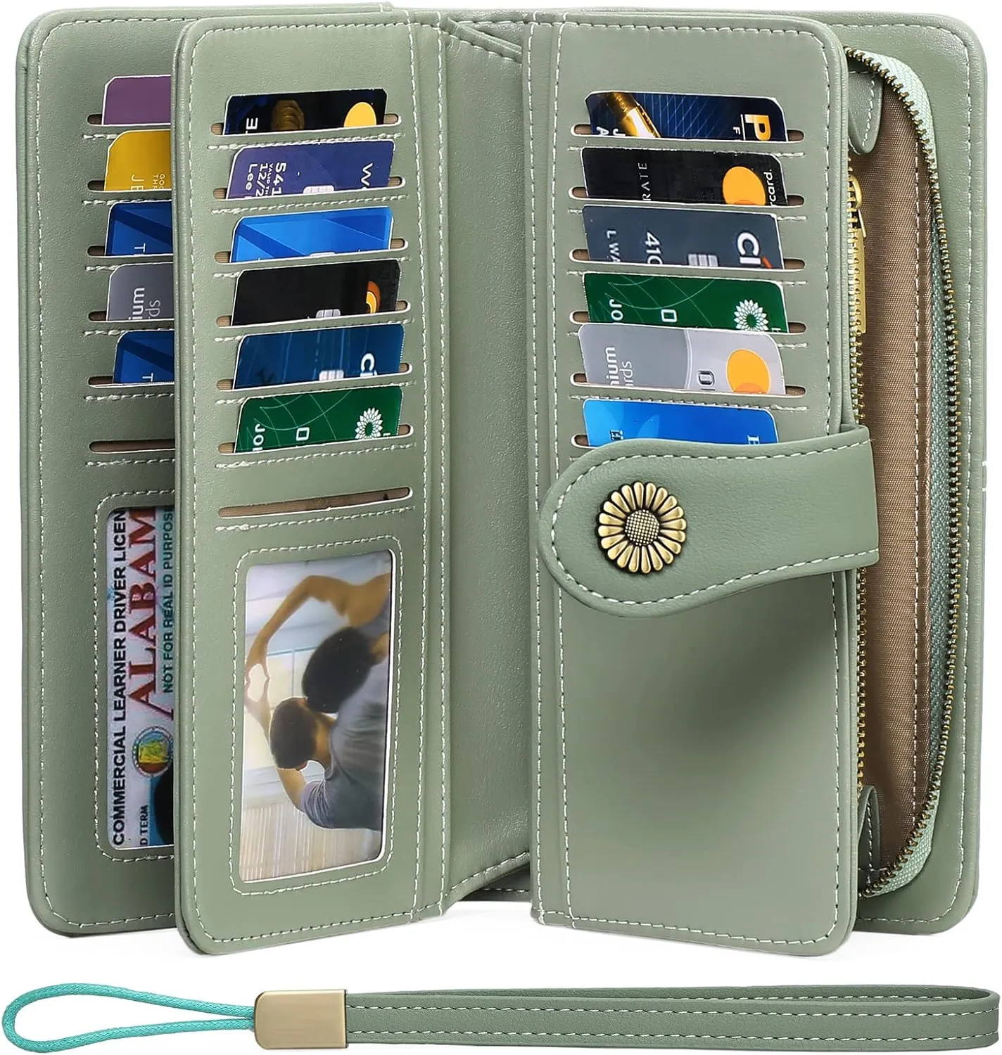 FALAN MULE Women Genuine Leather Wallet Large Capacity Bifold RFID Blocking Card Holder with Zipper Coin Pocket